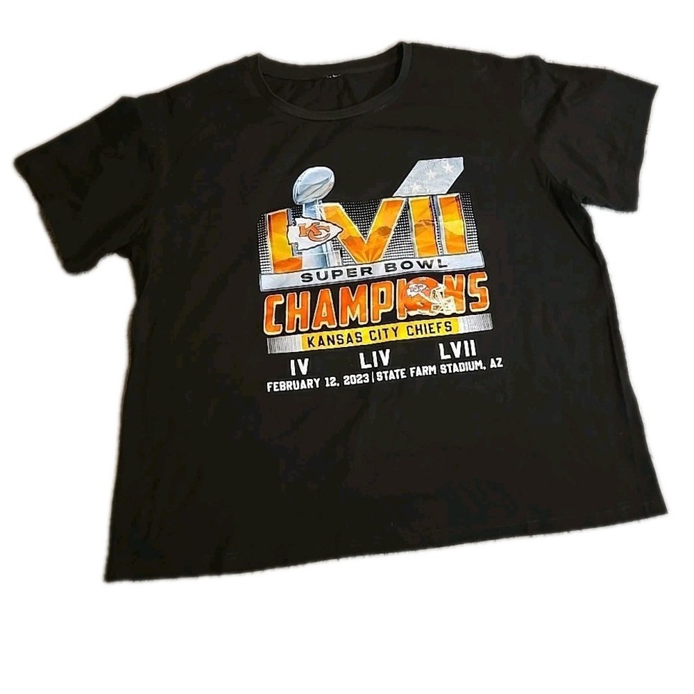 Kansas City Chiefs Super Bowl LVII Champions Shirt L Black NFL Football 2023 EUC